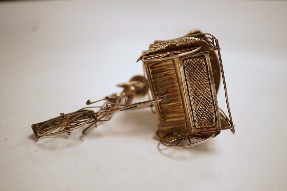 A Yogya 835 standard white metal model of figure and rickshaw, length 12cm, together with a Chinese metal box and cover.